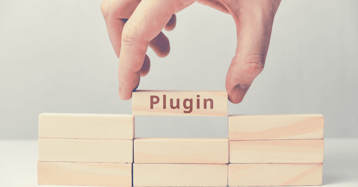 Piezas de un puzzle encajando, con la pieza central etiquetada como Plugin