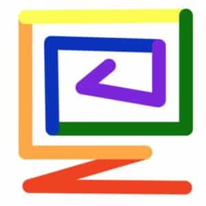 Logotipo de Web Site Story: Espiral digital con colores LGTBI+